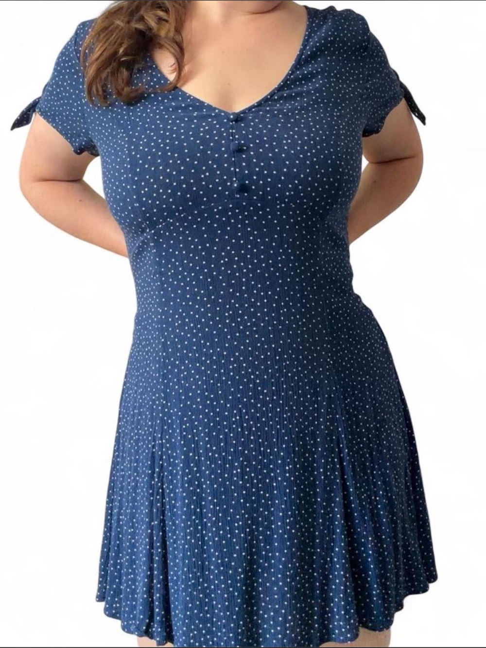 H&M Navy & White Polka Dot V-Neck Mini Dress